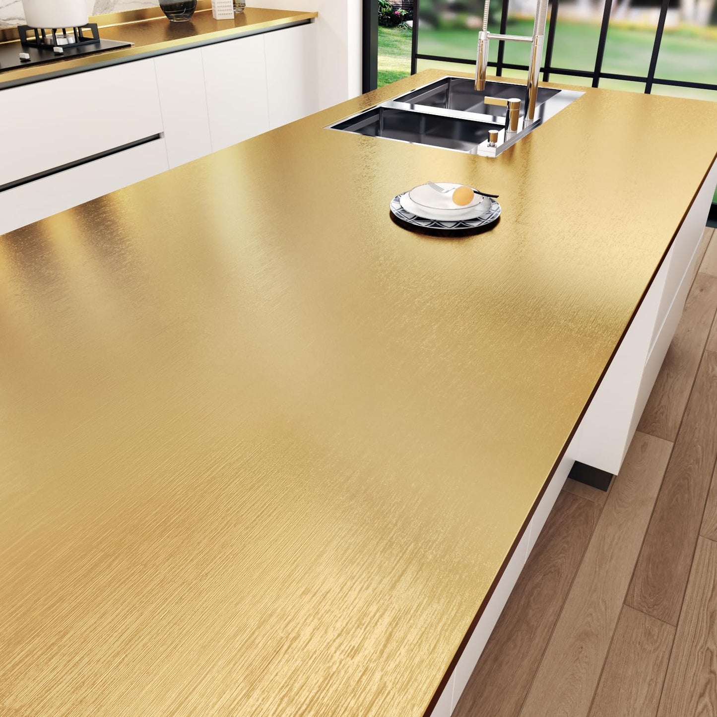 WESTICK Stainless Steel Gold Contact Paper Removable Metallic Gold Wallpaper Peel and Stick Brushed Golden Contact Paper Stainless Steel Vinyl Fridge Wrap for Appliances Cabinets Countertops 15.8"x80"