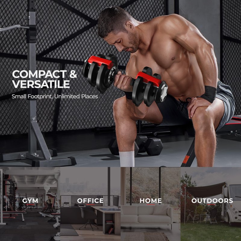 Yaheetech Adjustable Dumbbell Set 25LB/40LB/52.5LB/90LB Adjustable Dumbbells Fast Adjust Dumbbell Weight Set with Anti-Slip Handle Tray for Men/Women Home Gym Strength Training Equipment Single