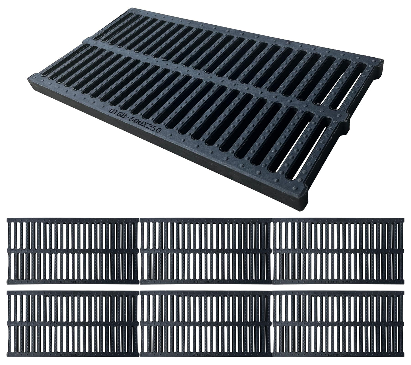 Natotela 6 Pack Polymer Plastic Channel Drain Grate-19.7x9.8x1 in Durable Trench Cover,Total Length 118 in Polymer Drain Strainer,Outdoor Drain Grates for Yard Fence Sidewalk Farm Houseside