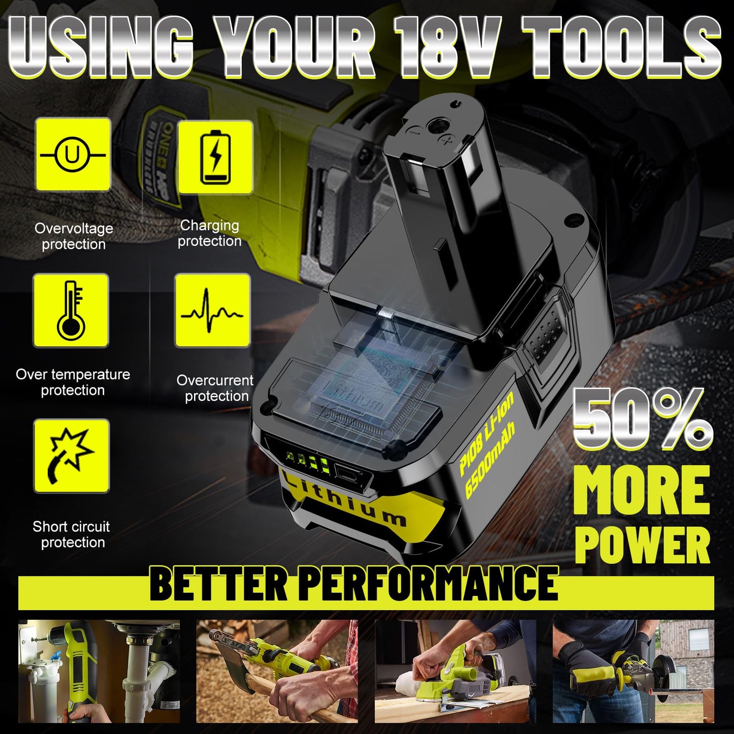 AYTXTG 2Pack 6500mAh P108 Replacement for Ryobi 18v Battery P102 P103 P104 P105 P107 P109 18 Volt Battery + for Ryobi P117 18V Dual Charger Station