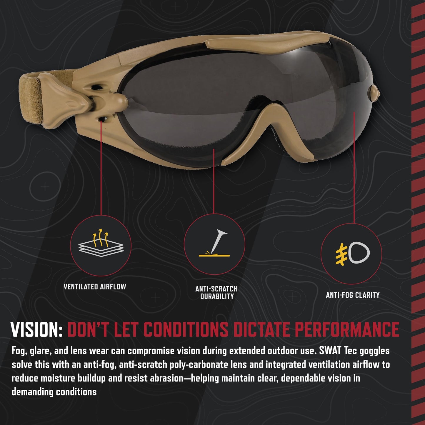 Rothco SWAT Tec Single Lens Tactical Goggles with Anti‑Fog Polycarbonate Lens, UV400 Protection, Adjustable Strap