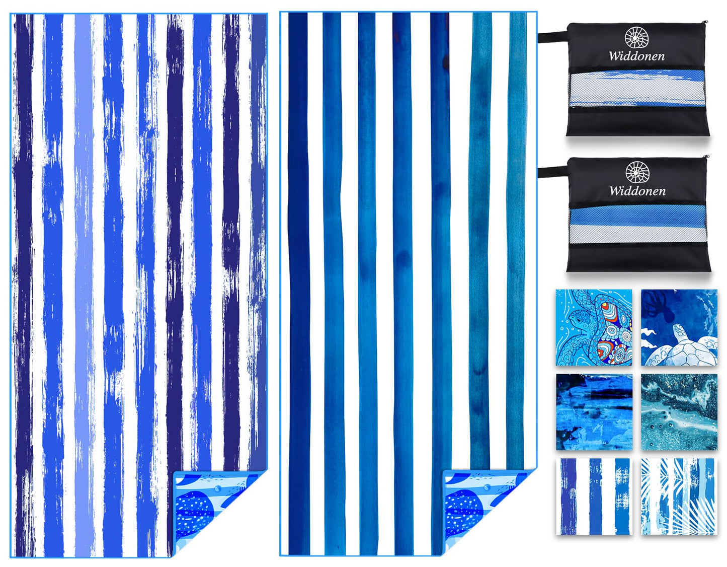 Widdonen Microfiber Beach Towel,Compact 2 Pack-71x32 Inch with Bag Travel