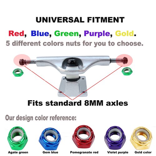 8 Pieces Skateboard Truck Color Nuts and 16 Pieces Skateboard Truck Axle Washers and 8pcs Precision Spacers for Longboards and Skateboard Hardware Kit (Purple Nuts)