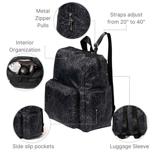 Baggallini Women's Carryall Packable Backpack, Midnight Blossom
