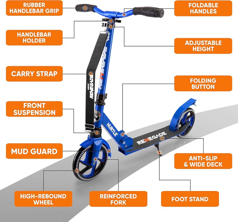 Lightweight and Foldable Kick Scooter - Adjustable Scooter for Teens and Adult, Alloy Deck with High Impact Wheels (Blue)