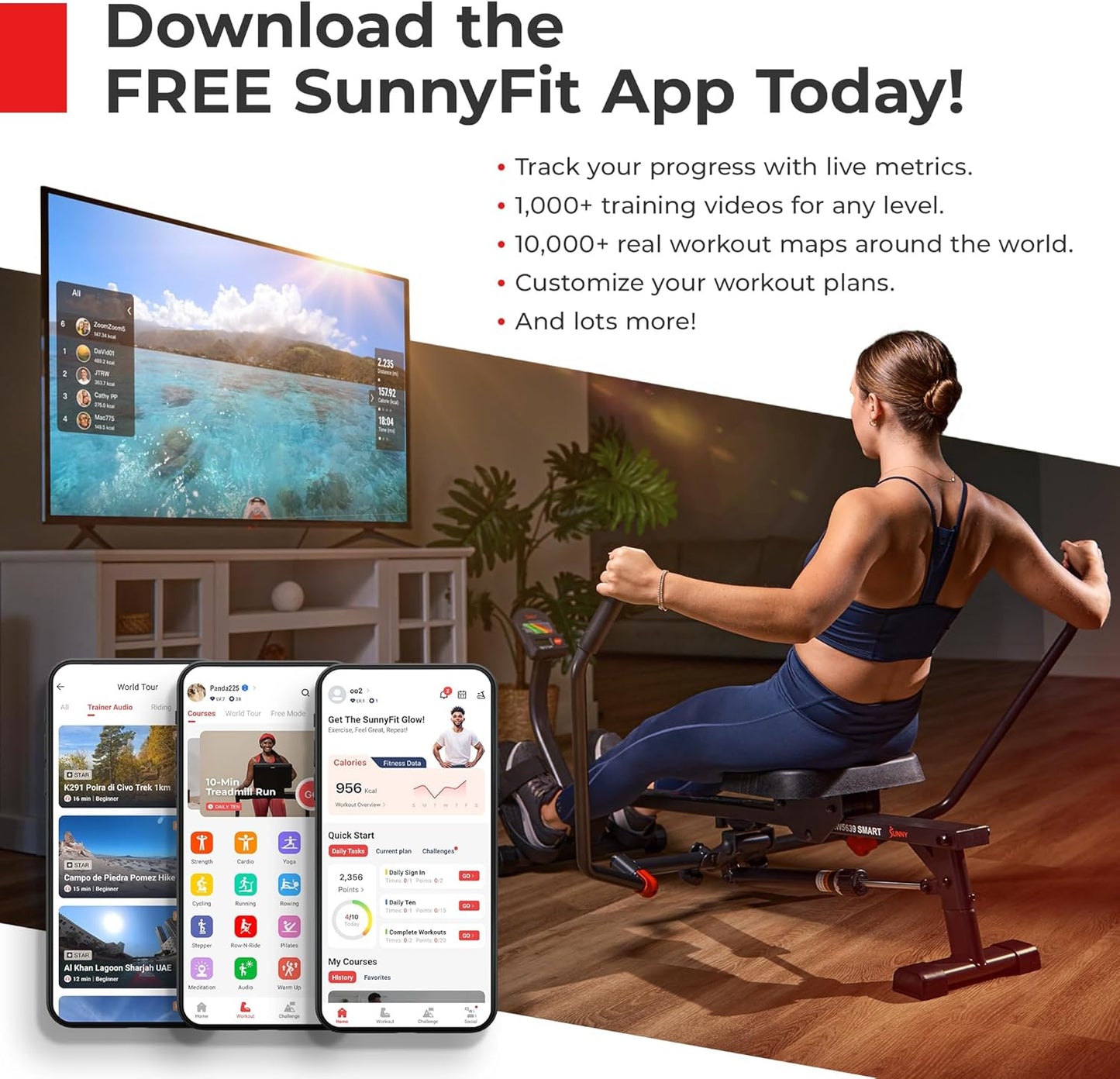 Sunny Health & Fitness Smart Treadmill - Heavy-Duty Auto Incline with 20" Running Deck & Free App