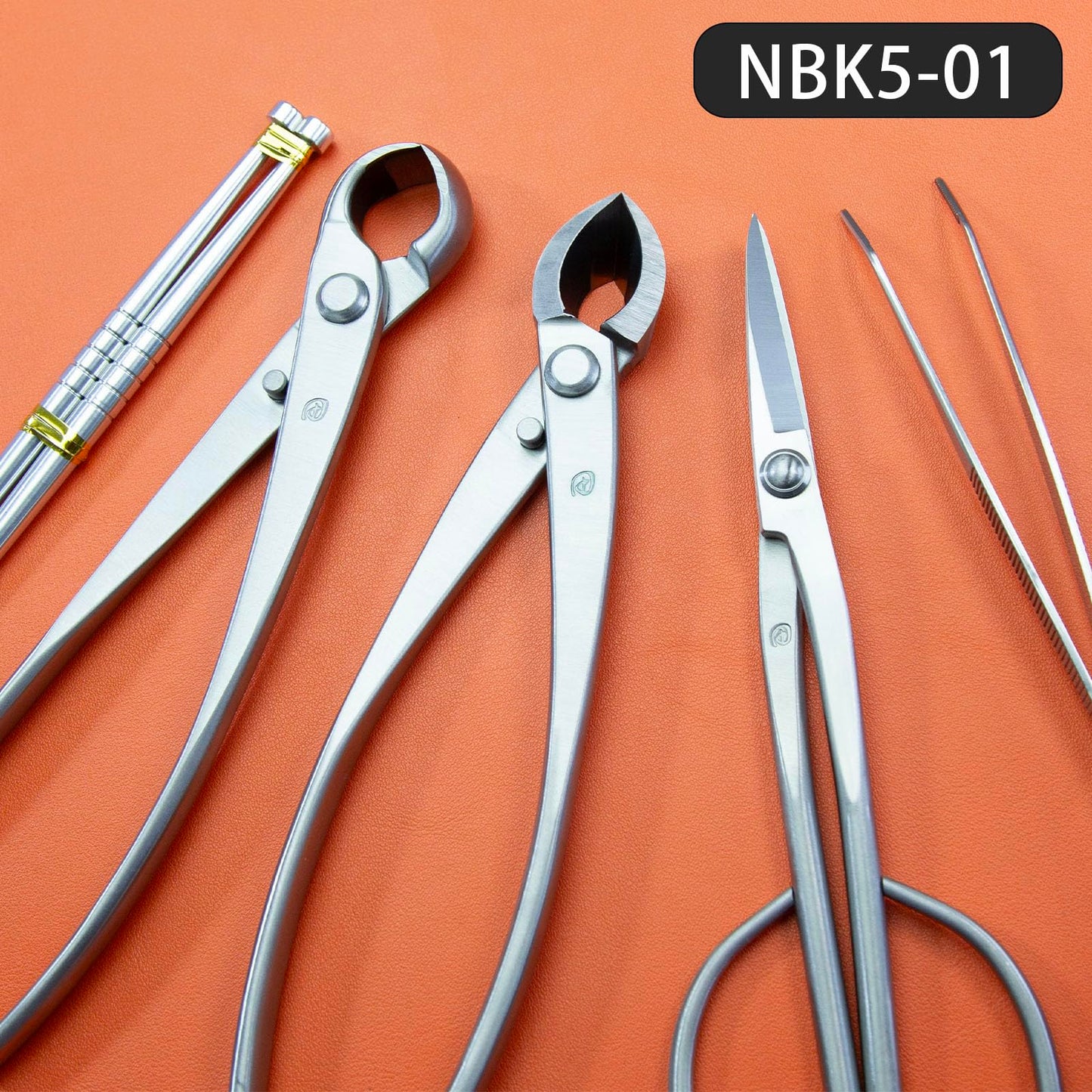 TianBonsai Bonsai Tools 5-Piece Alloy Steel Bonsai tool Kit In Cluding 210mm Long Handle Scissors / 205mm Branch Cutter / 205mm Knob Cutter / 200mm Straight Root Hook/Tweezers (NBK5-01)