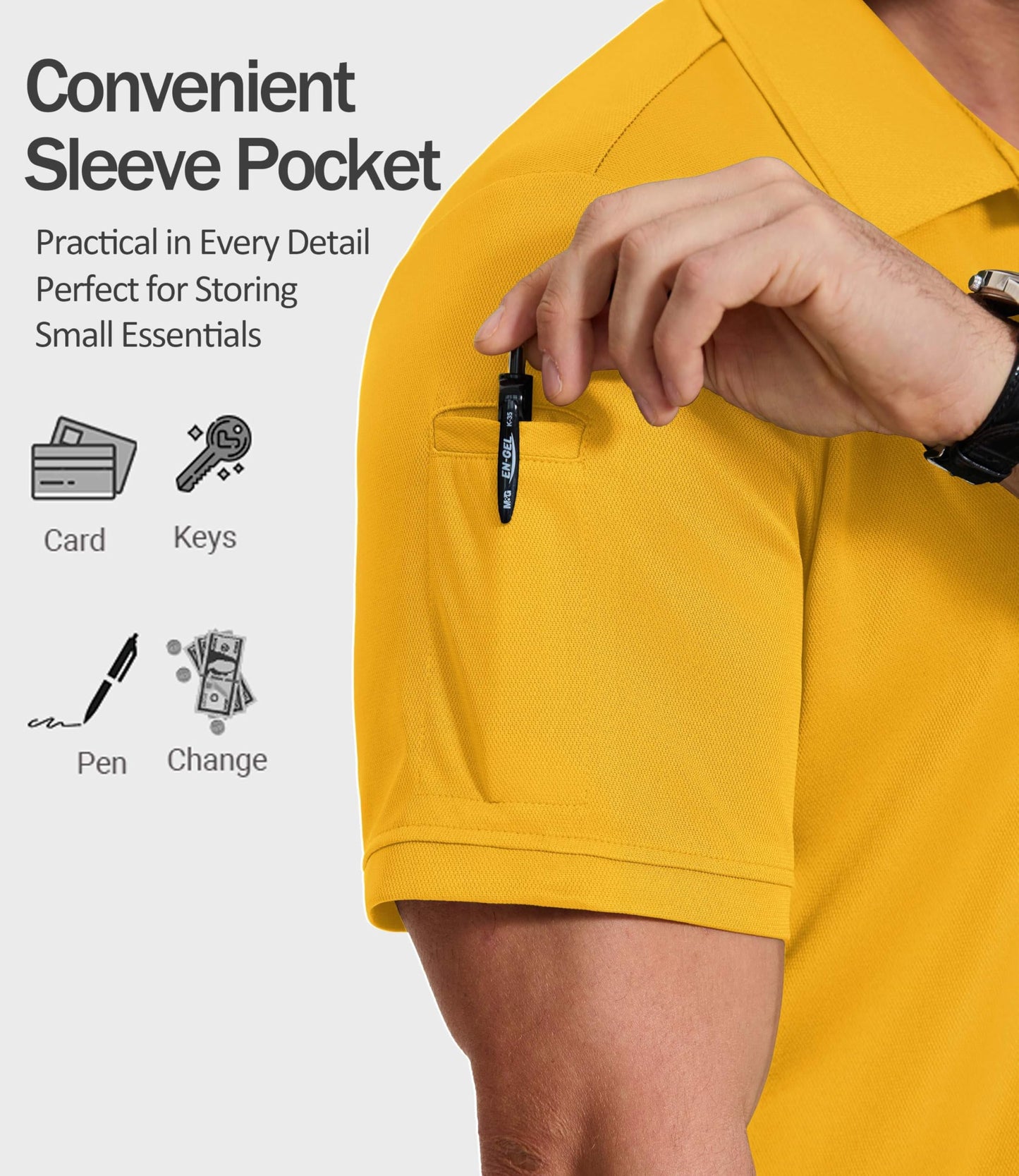 COOFANDY Mens Polo Shirts Short Sleeve Athletic Golf Polos Moisture Wicking Collared Shirts for Men with Pocket Yellow