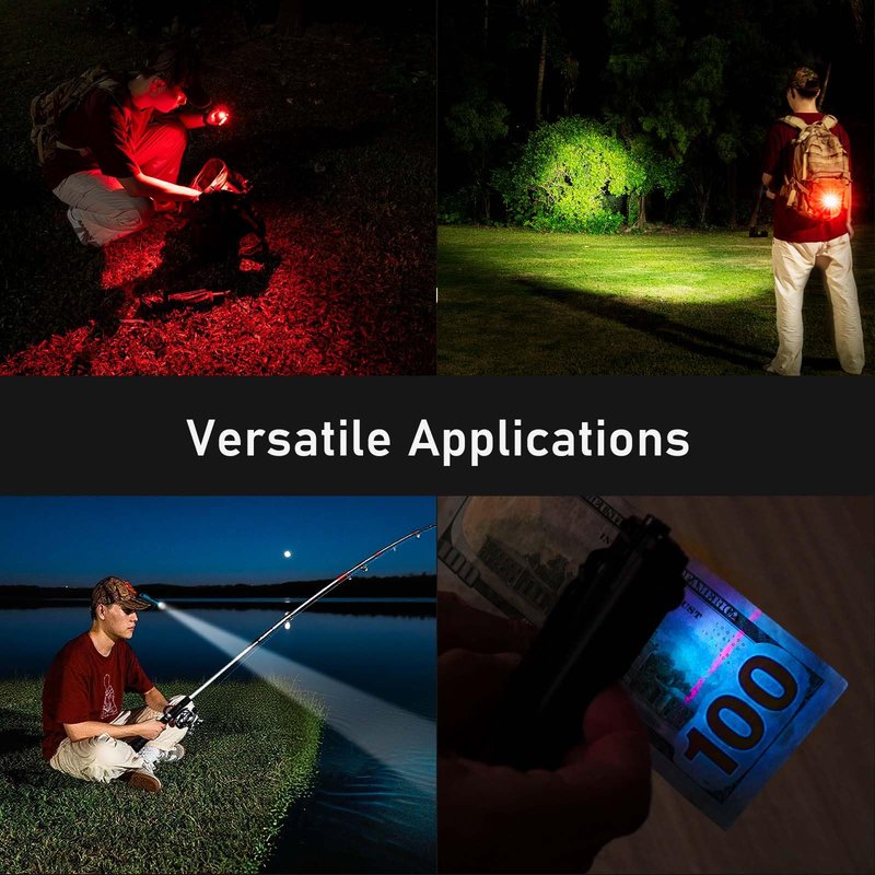 RovyVon E60 Flat EDC Flashlight Rechargeable, 1500 High Lumens Pocket Light with UV, Red and White LED Combo for Camping Hiking and Emergencies, Aqua Blue
