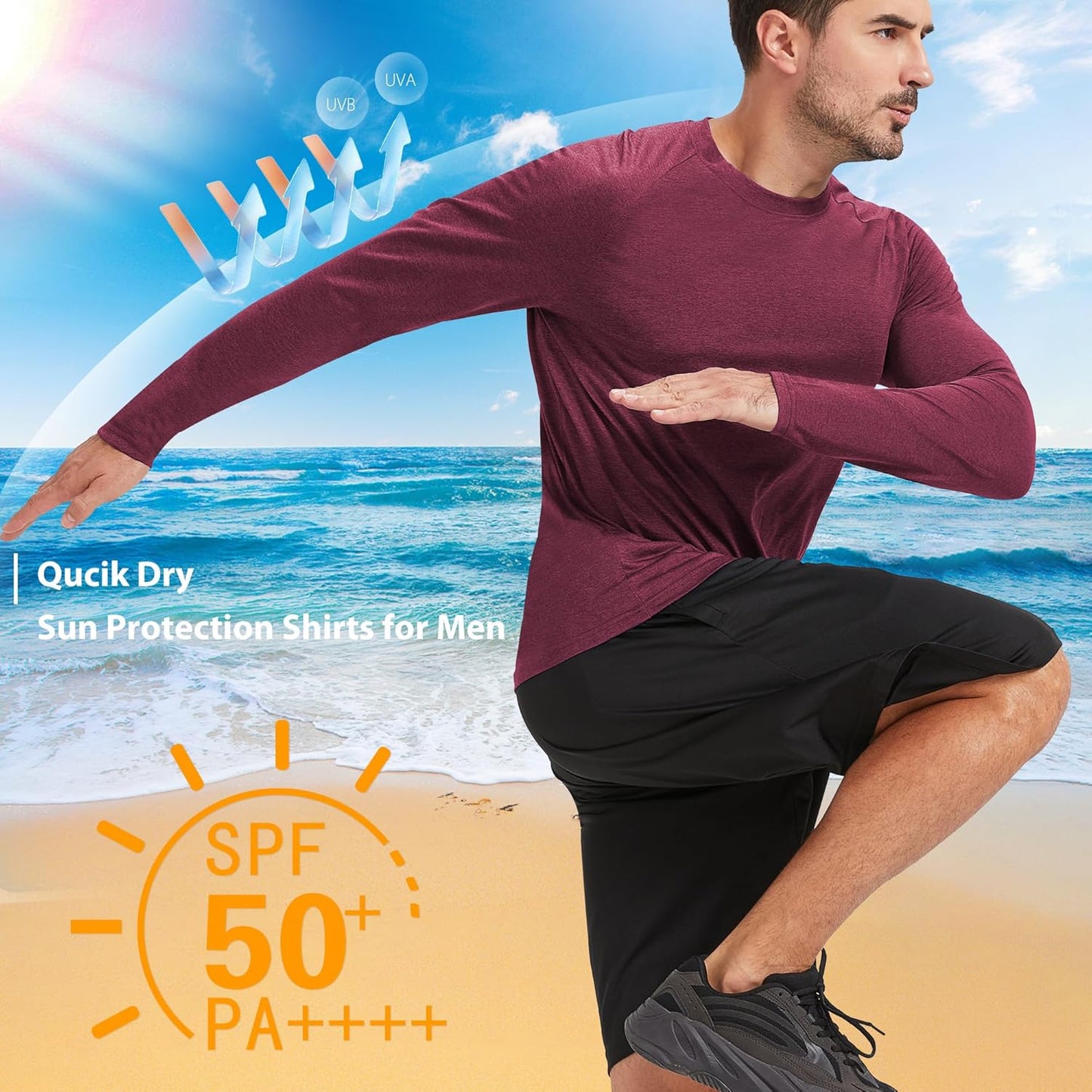 MLYENX Long Sleeve Men's Workout Shirts - UPF 50+ UV Protection, Quick Dry & Moisture Wicking - 7 Pack