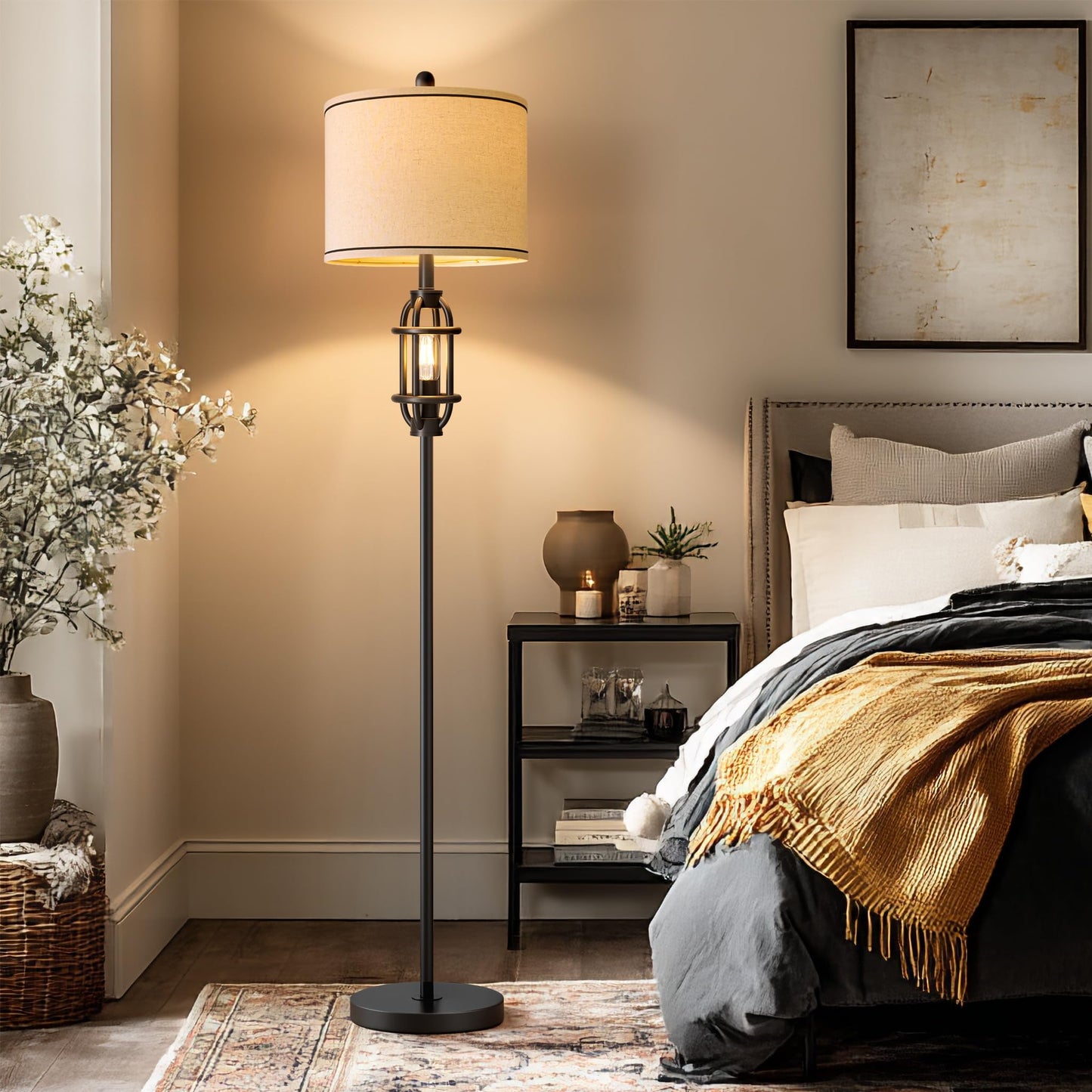 G-SAFAVA 62.5" Floor Lamp for Living Room Industrial Black Standing Tall Lamps for Bedroom Mid Century Modern Corner Floor Lamps for Office Nursery Reading Light Room Lamp, Bulbs Included