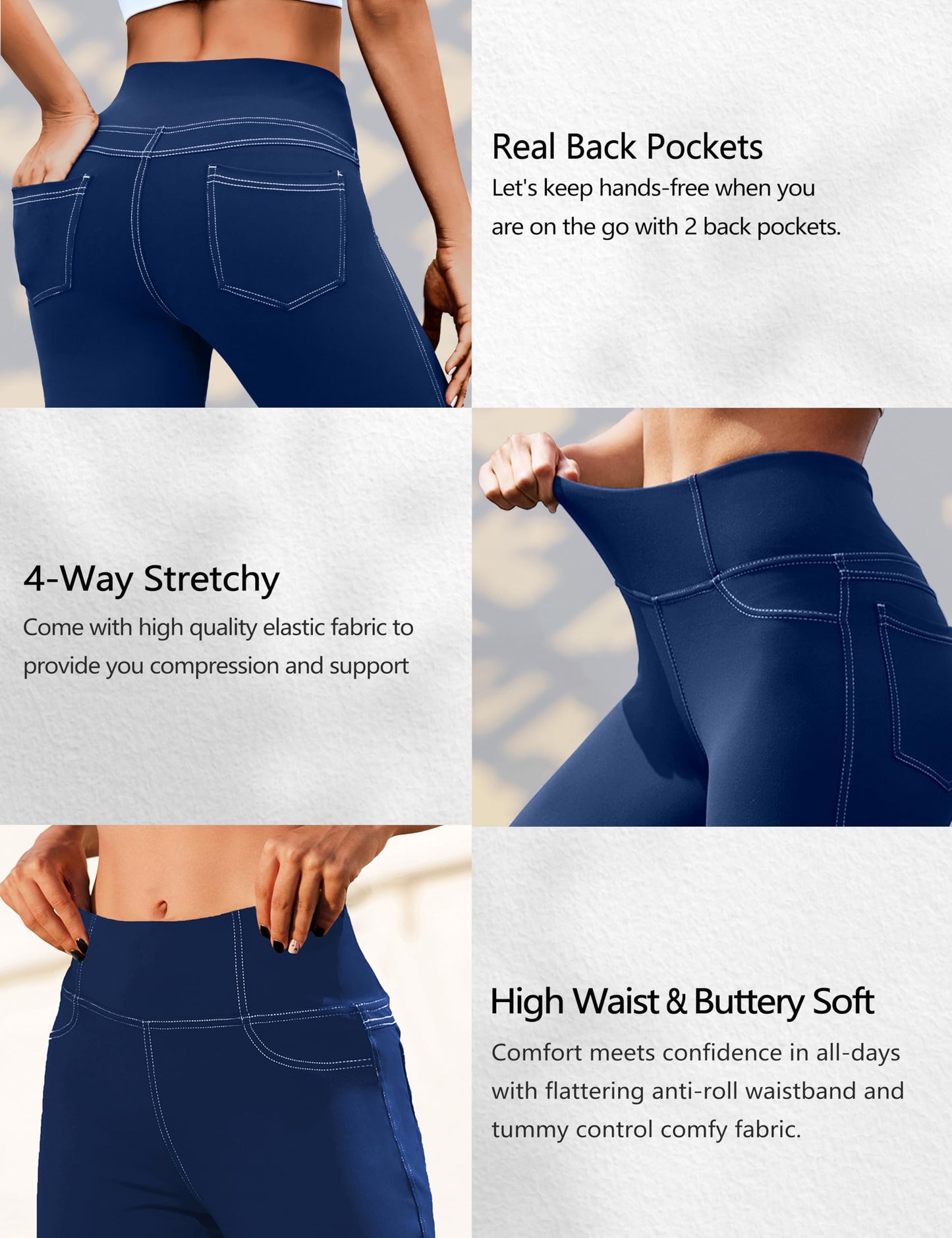 VOOVEEYA Capri Leggings for Women, High Waisted Yoga Pants with Back Pockets Crop Workout Capris Pants (Capri Navy Blue S)