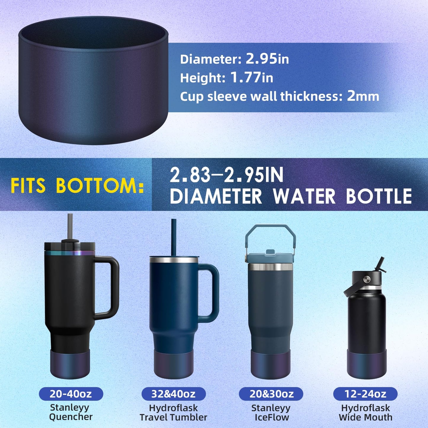 BKBY Chameleon Silicone Water Bottle Boot, Compatible with Stanley Tumbler 20 30 40oz & Hydroflask 12-24oz Bottle, Fit More Bottle/Tumblers 2.8-2.95in Bottom Anti-Slip Protector Rubber Sleeve