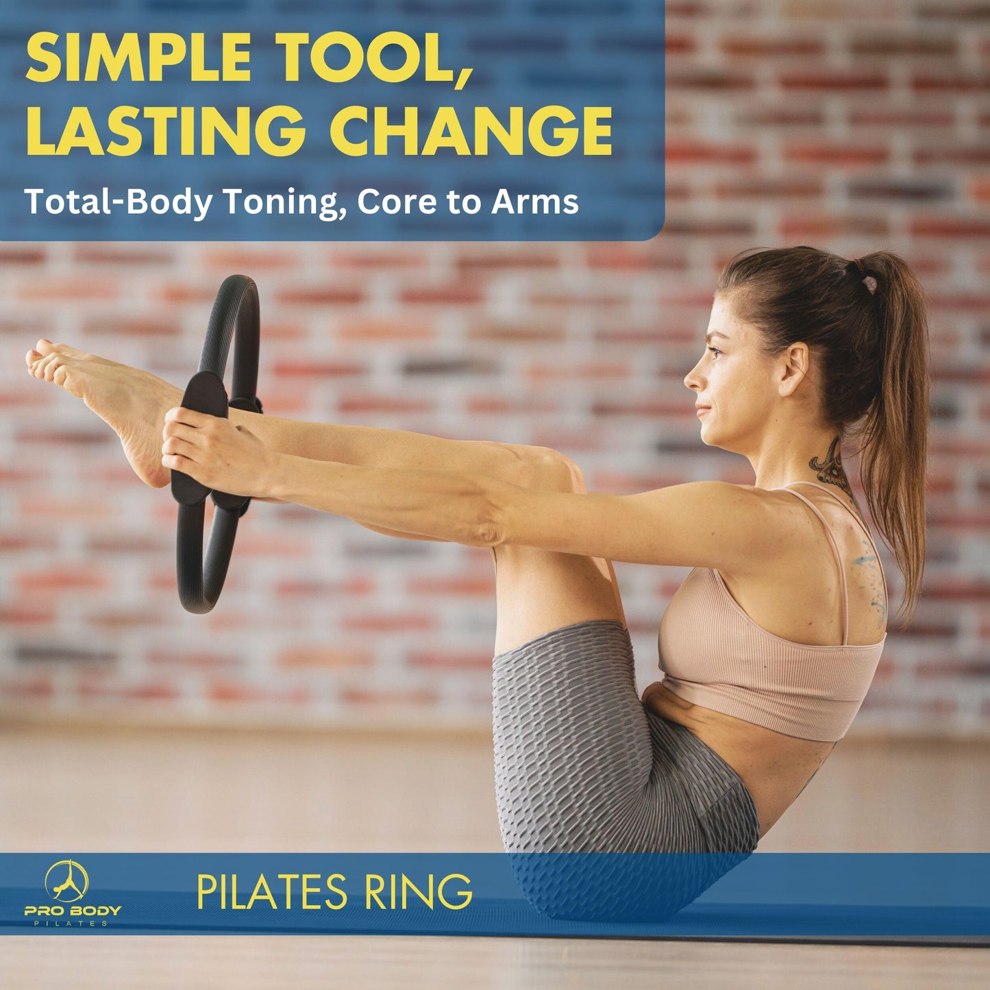ProBody Pilates Kit — 14 Inch Magic Circle Pilates Ring, 9 Inch Exercise Ball, 5 Resistance Bands & Pump for At-Home Core, Glutes & Inner Thighs | Pilates Equipment for Home Workouts (Black)