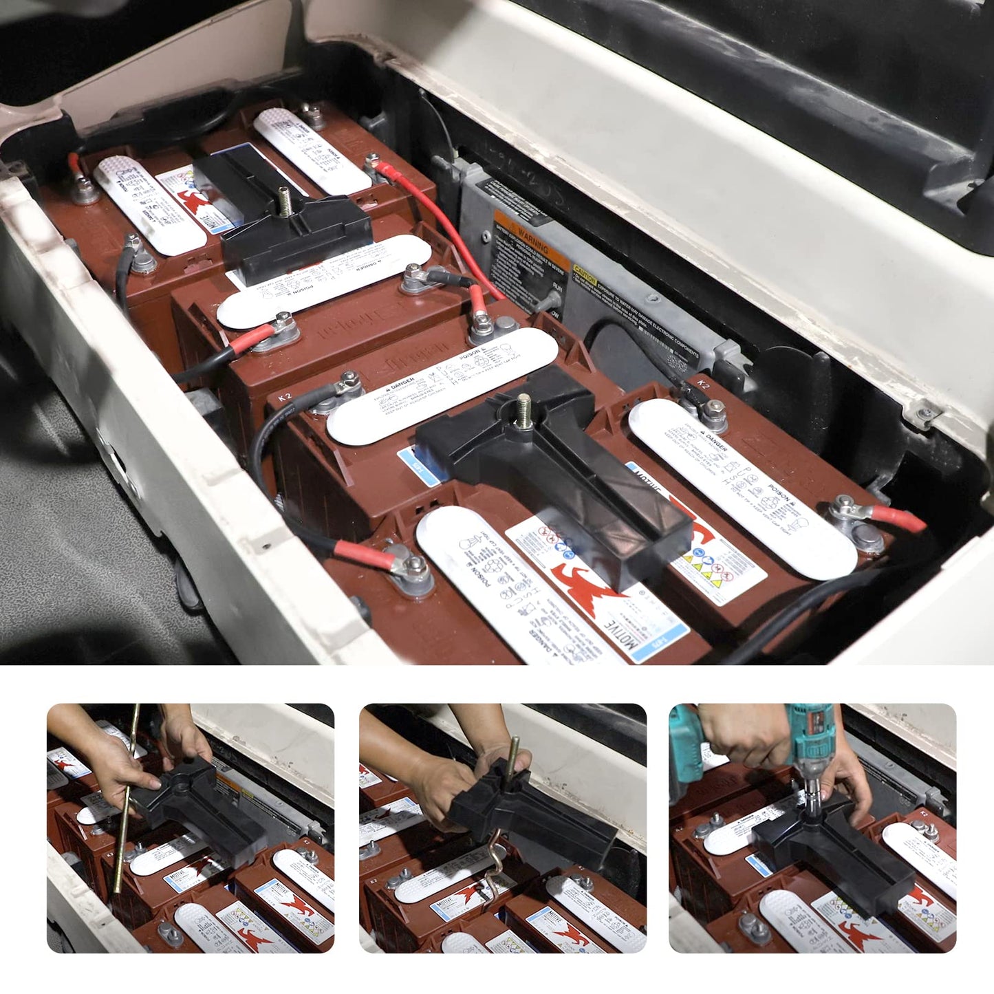 Roykaw Golf Cart Battery Hold Down with Rods Kit for Club Car Precedent 2008.05-Up Electric Models, Replaces # 103374801, 103357701
