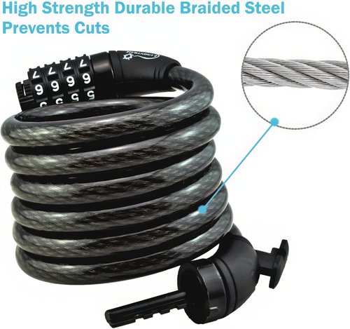 Lumintrail Bike and Scooter Lock Cable - 6ft Heavy-Duty Anti-Theft Combination Lock | Black