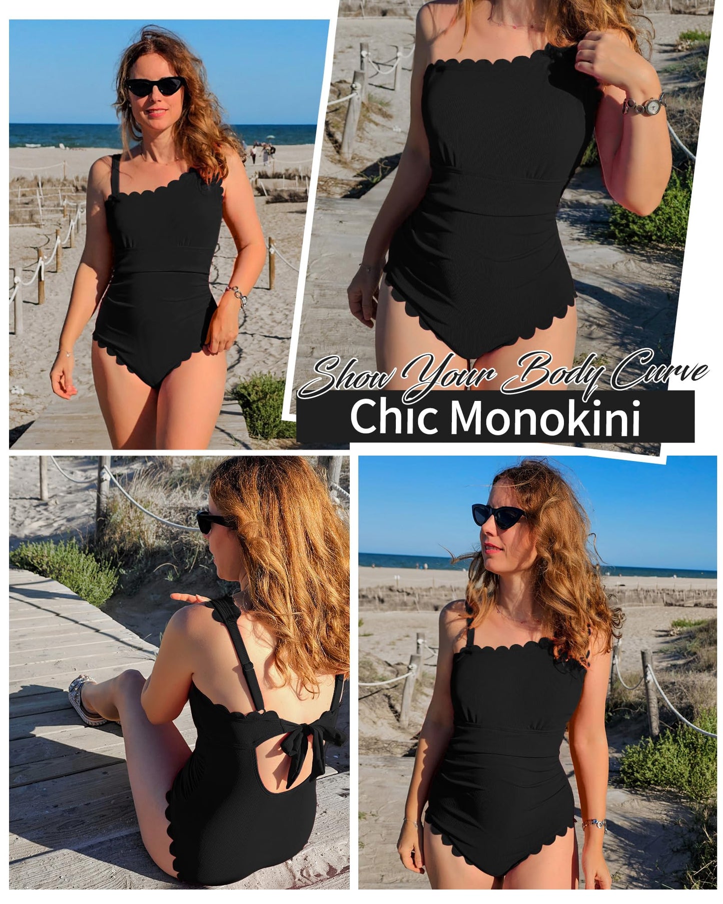 Charmo One Piece Swimsuits Women Ribbed Full Coverage Bathing Suit Women One Shoulder Slimming Swim Suits Cutout Swimwear Black M