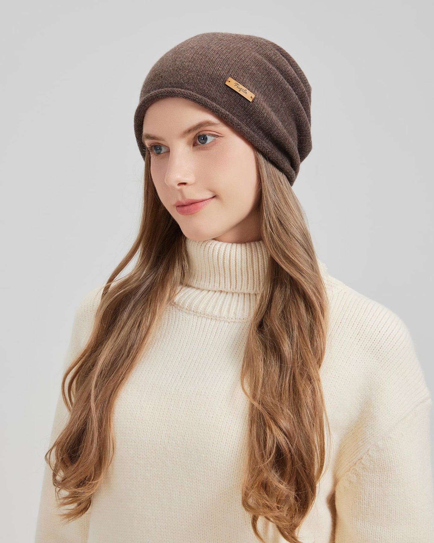 FUQILA 100% Merino Wool Slouchy Beanie Hat, Women Warm Winter Caps Soft, Ladies Breathable & Cozy Stretchy Knitted Skull Cap (US, Alpha, One Size, Coffee)