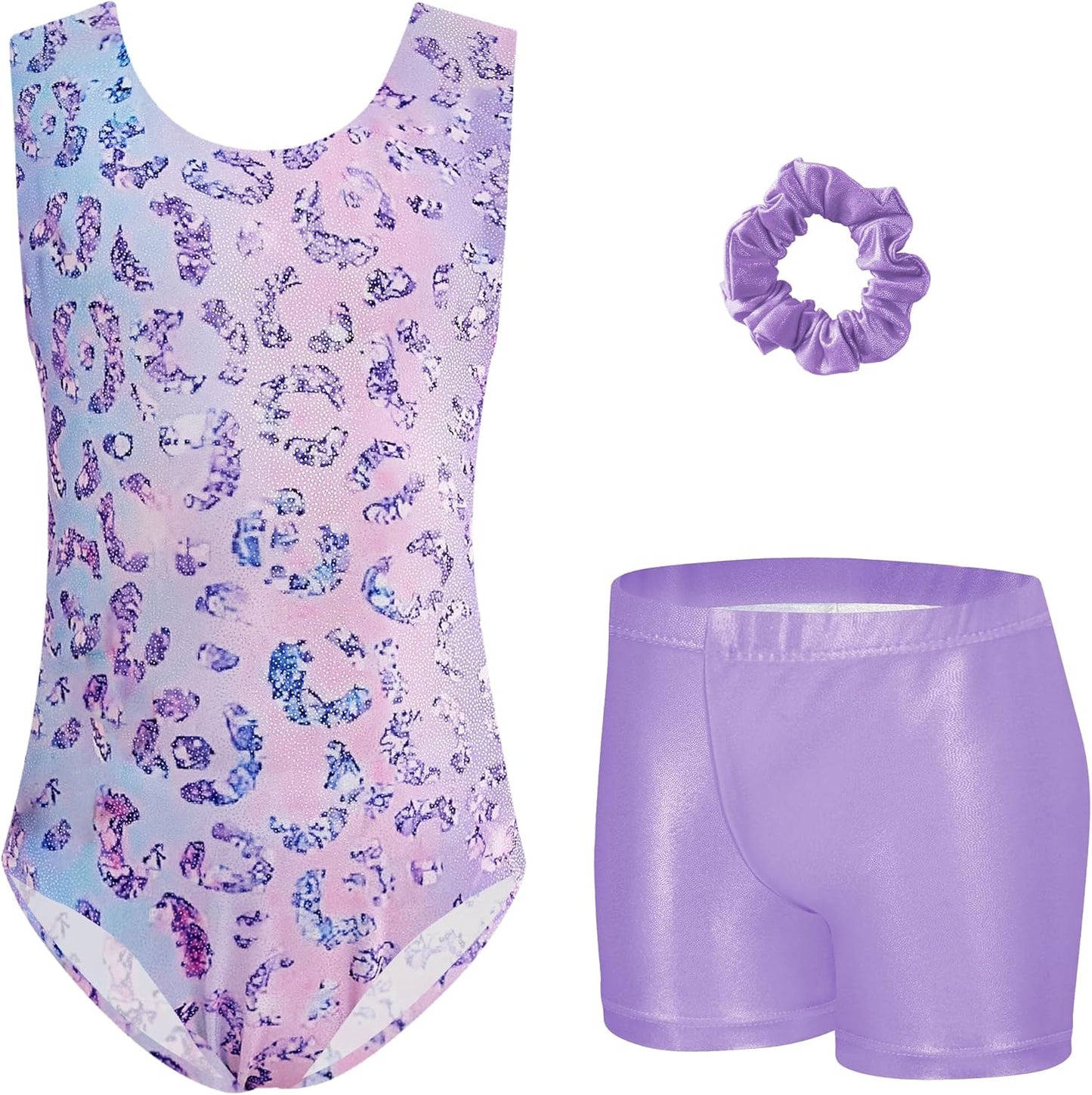 Zaclotre Gymnastics Leotards for Girls - Sparkly Sleeveless Dance Unitards with Gym Shorts | Various Sizes