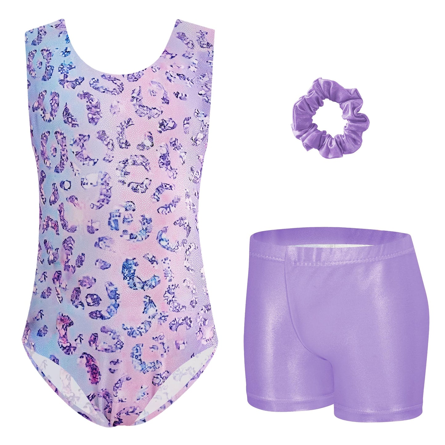 Zaclotre Gymnastics Leotards for Girls Sparkly Sleeveless Dance Unitards Biketards with Gym Shorts