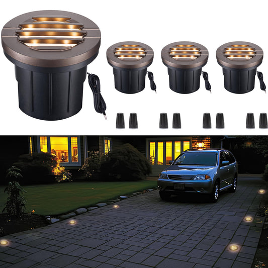 Varmtalys LED Outdoor In-Ground Well Lights, 4 Inch 12V Low Voltage Wired Landscape Lighting for Pathway & Driveway, IP67 Waterproof, 3000K Warm White Anti-Glare, Aluminum ORB (4-Pack, Integrated LED)