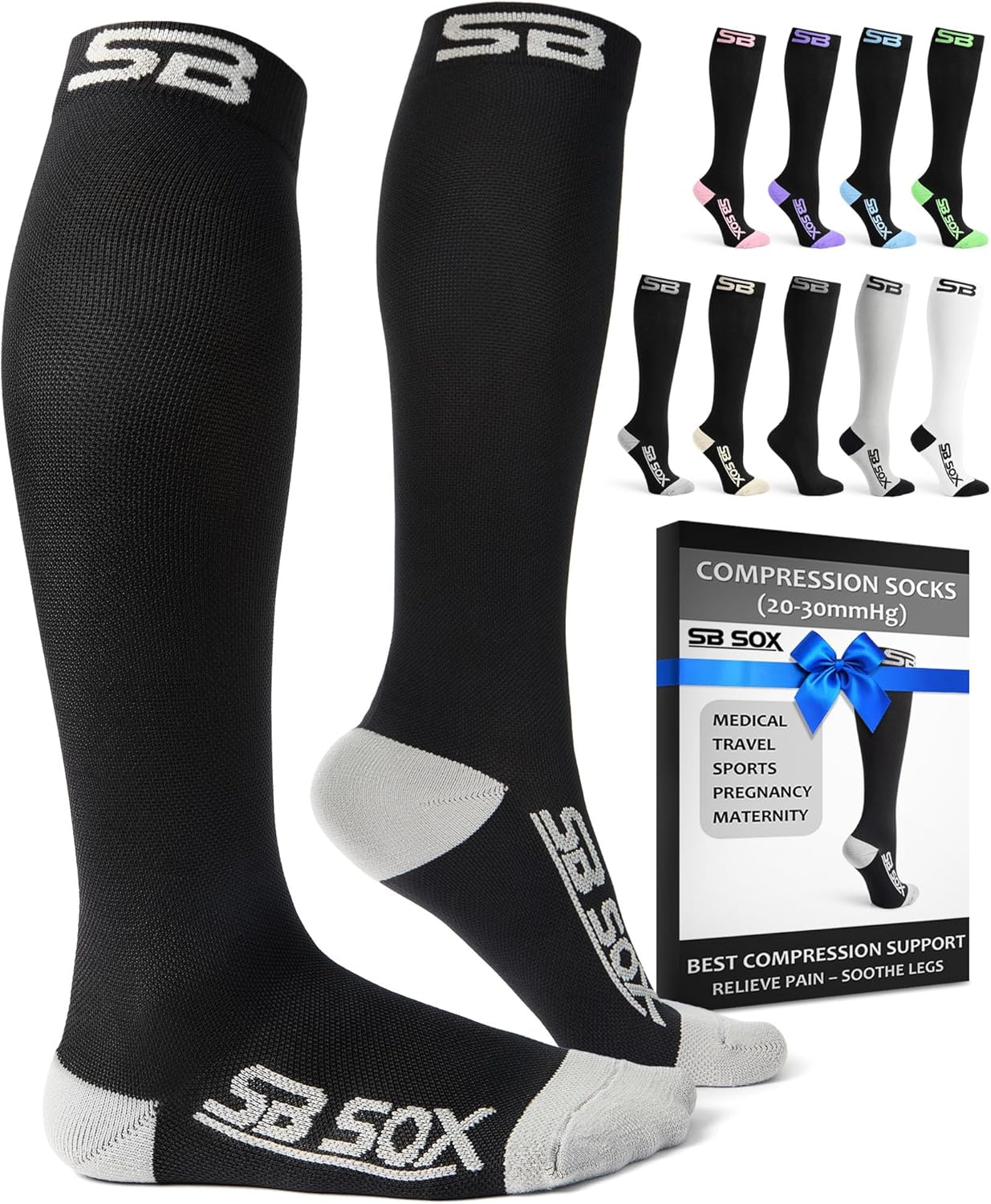 SB SOX Compression Socks - 20-30mmHg Support for Men & Women | Ideal for Travel, Sports, and Daily Comfort