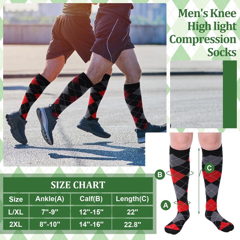 Shyyween 12 Pairs Men Dress Compression Socks Men's Knee Long Light Socks 8-15 mmHg Graduated Support(L-xl,Colorful Argyle)