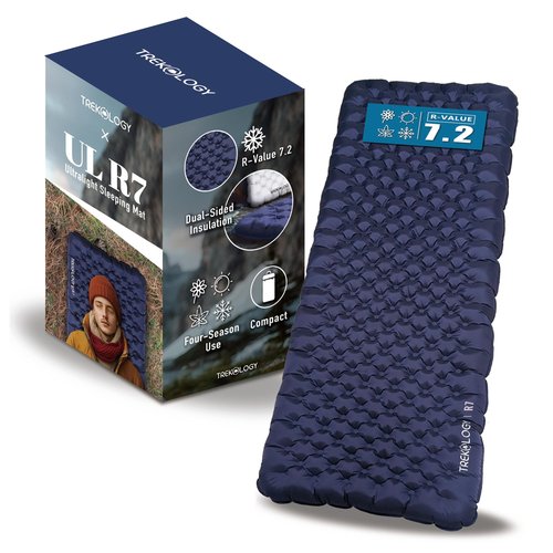 TREKOLOGY Camping Sleeping Pad – Ultra-Lightweight, 4" Thick Camping Mat with 7.2 R-Value for All Seasons – Compact, Durable & Waterproof – Ideal for Backpacking, Hiking, and Outdoor Adventures UL R7