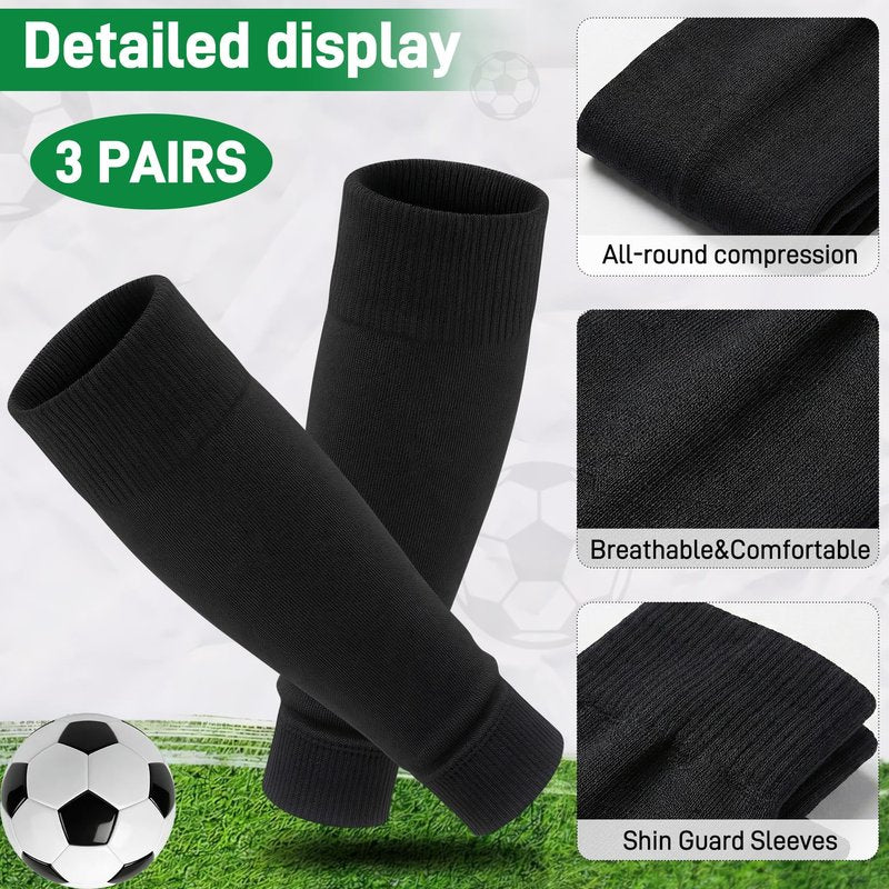 Vidroxin 3 Pairs Pre Cut Soccer Socks, Soccer Leg Sleeves Compatible With Grip Socks for Football Baseball Softball Rugby
