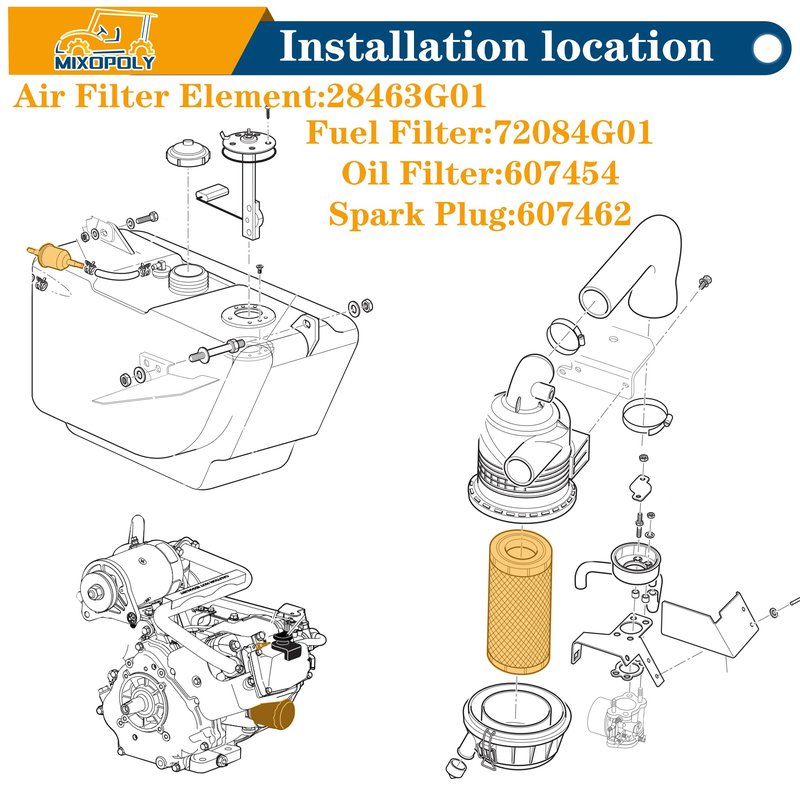 Mixopoly Golf Cart Tune Up Kit 611879 for EZGO RXV 2008-up and TXT 2010-up 4 Cycle Gas Kawasaki Motor, Engine Maintenance Kit, OEM# 28463-G01, 72084-G01, 607454, 607462