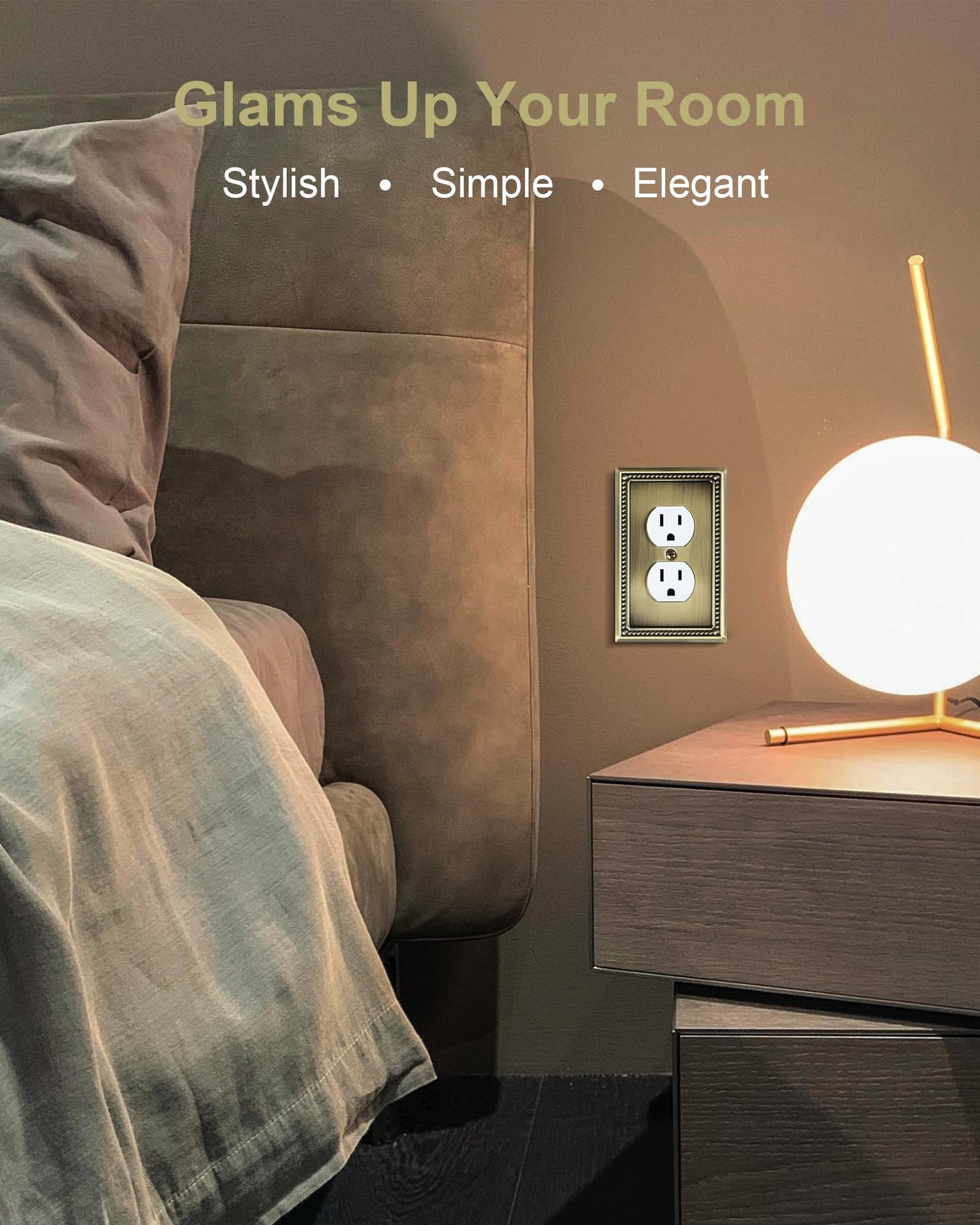 TREEWELL 2-Pack Duplex Outlet Cover Plate, Antique Brass Metal Wall Plates for Electrical Outlets, 1 Gang Receptacle Cover, Pearls Decorative Switch Plates and Outlet Covers