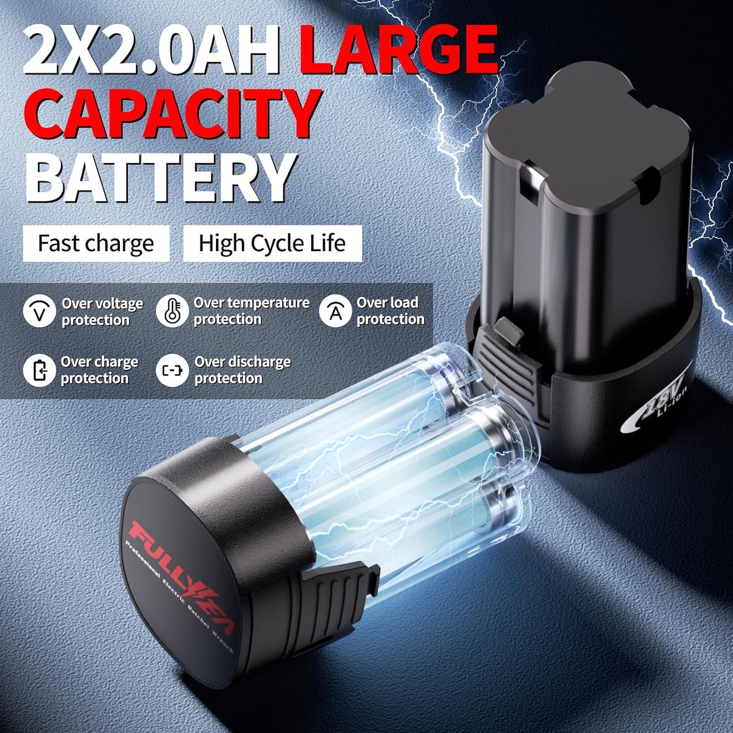 18V Cordless Electric Ratchet Wrench Set - 550 RPM, 3/8" with 7 Sockets, LED Light & 2.0Ah Battery