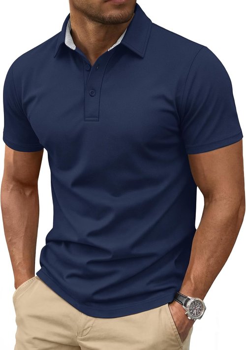 Cotrasen Men's Polo Shirt - Short Sleeve Cotton Pique with 3 Buttons | Classic Fit Golf T-Shirt