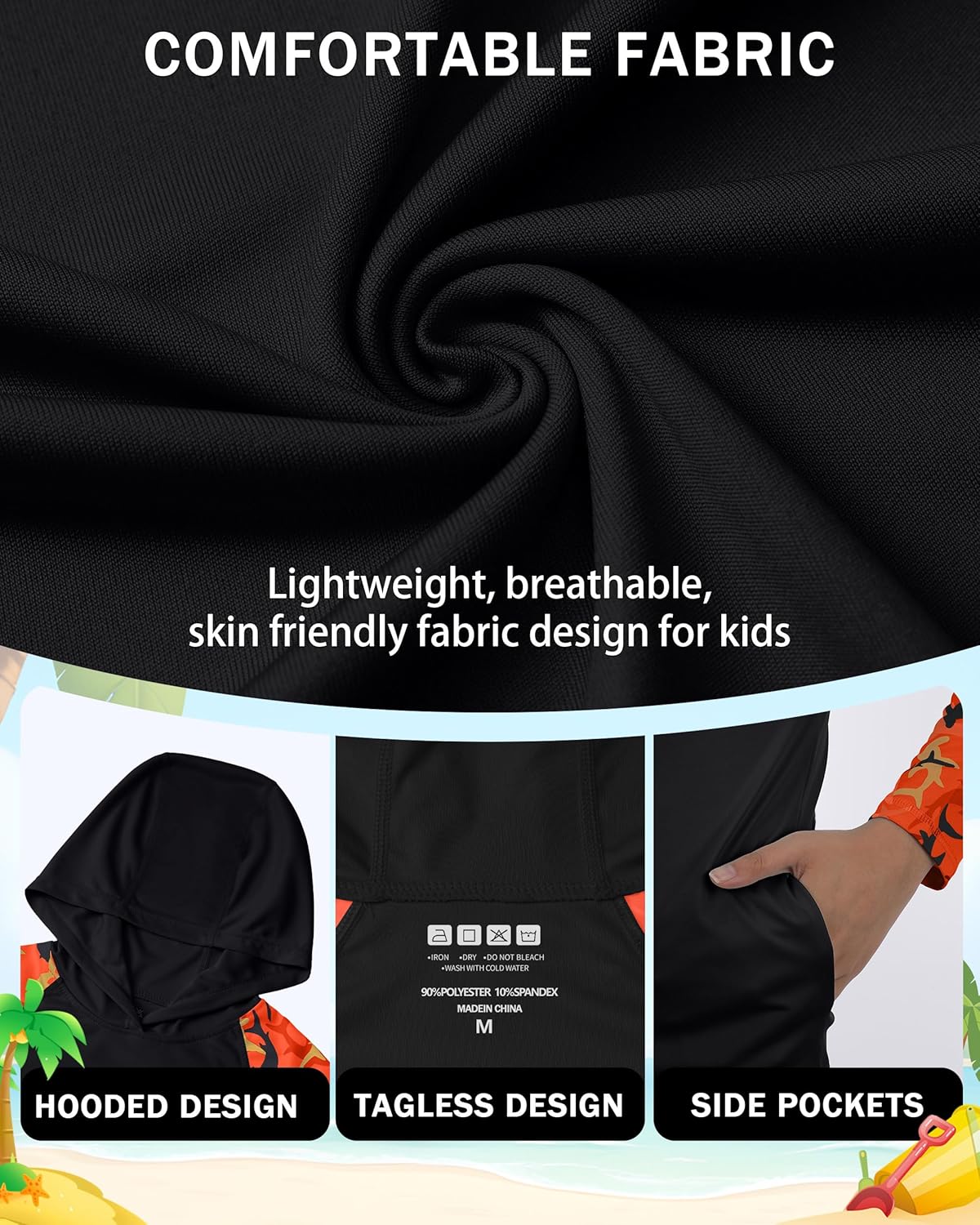 Skiennix Boys Rash Guard Swim Hoodie - UPF 50+ UV Protection Long Sleeve Fishing Shirt | Youth SPF Water Shirt