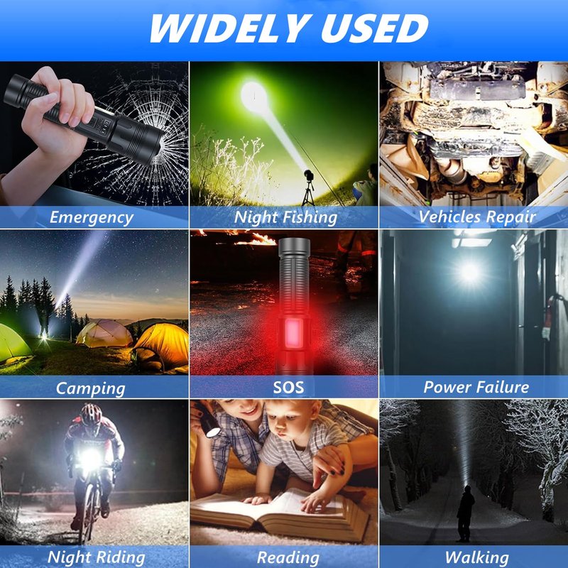 Rechargeable Flashlights High Lumens, 5000mAh Super Bright Flash Light, 7 Mode with Side Work Light, Red Light Tactical Flashlight, High Powered Linternas LED Flash Light for Home Camping Emergency