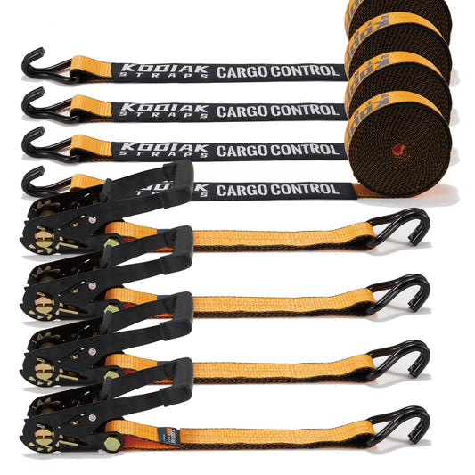 4 Pack Heavy Duty 2" x 27' Ratchet Tie Down Straps with Wired J Hooks - 10,000 LBS Break Strength for Truck & Trailer Cargo Control KODIAK STRAPS