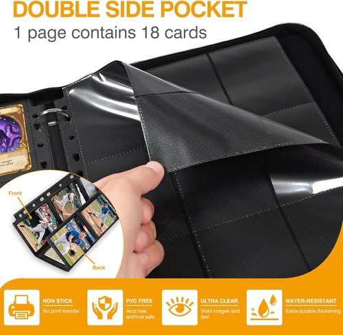 1080 Pockets Black Trading Card Sleeves by [Brand Name] - Double-Sided, Thickened Page Protectors for MTG, Yu-Gi-Oh!, Baseball Cards | 60 Pack
