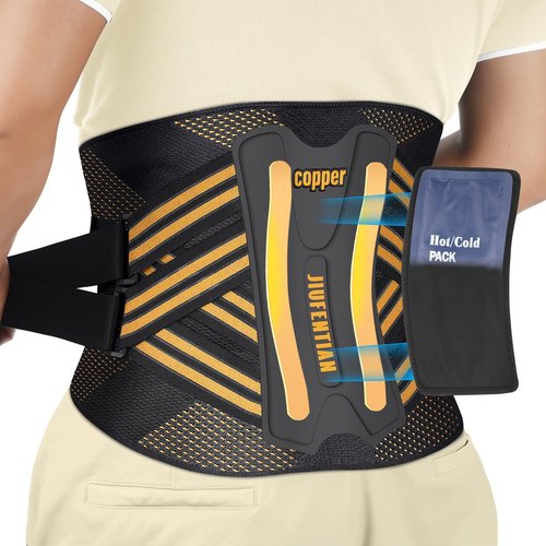 JIUFENTIAN Copper Back Brace for Lower Back Pain with Composite Support Technology for Herniated Disc, Sciatica & Recovery - AirFlow Knit 3.0 for Enhanced Durability and Breathability(Large)