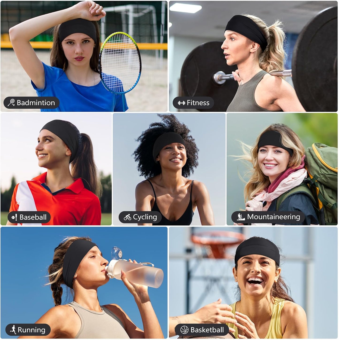 Skiennix Headbands for Women - 8 Pack Wide Elastic Non-Slip Sweatbands for Workouts & Daily Wear