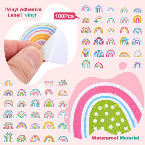 Reallnaive 124 Pcs Tumbler Cup Accessories Set Including: 100 Rainbow Stickers 12 Silicone Straw Caps 12 Butterfly Charms Suitable for Decorating Water Bottles with Handles