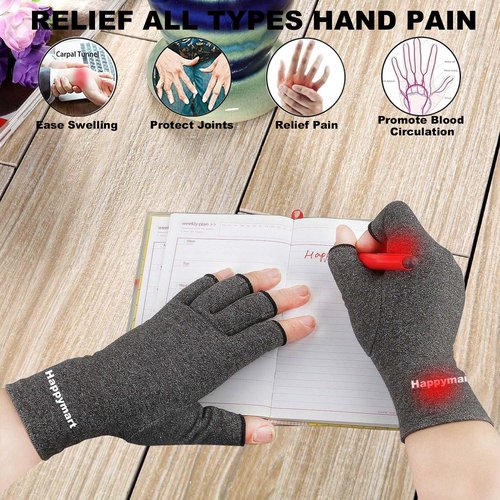 Happymart 2 Pairs Arthritis Gloves for Women for Pain, Compression Gloves for Carpal Tunnel Relief, Rheumatoid Osteoarthritis, Fingerless Gloves for Women and Men, Typing (Pink, Medium)