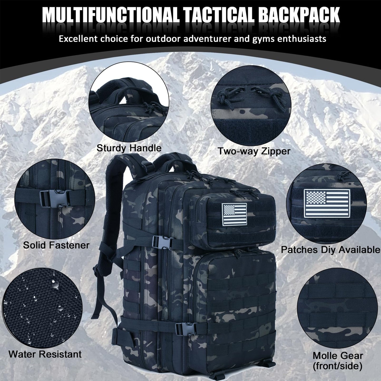 Createy 45L Military Tactical Backpack Large 3 Day Assault Pack Molle Bag Rucksack Bug Out Bag for Camping Hunting Hiking