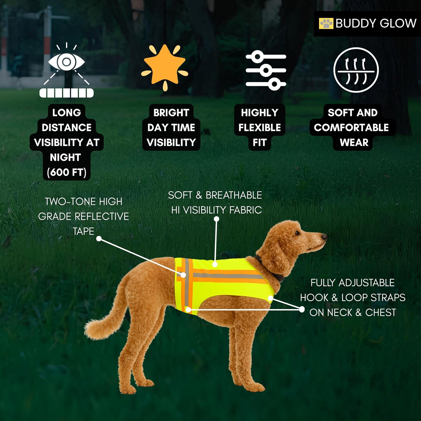 Reflective Dog Vest. High Visibility Yellow Safety Vest for Outdoors. Safeguard Your Dog with Easy to wear Adjustable and Breathable Reflective Gear for Toy or Tiny Breeds (X-Small)
