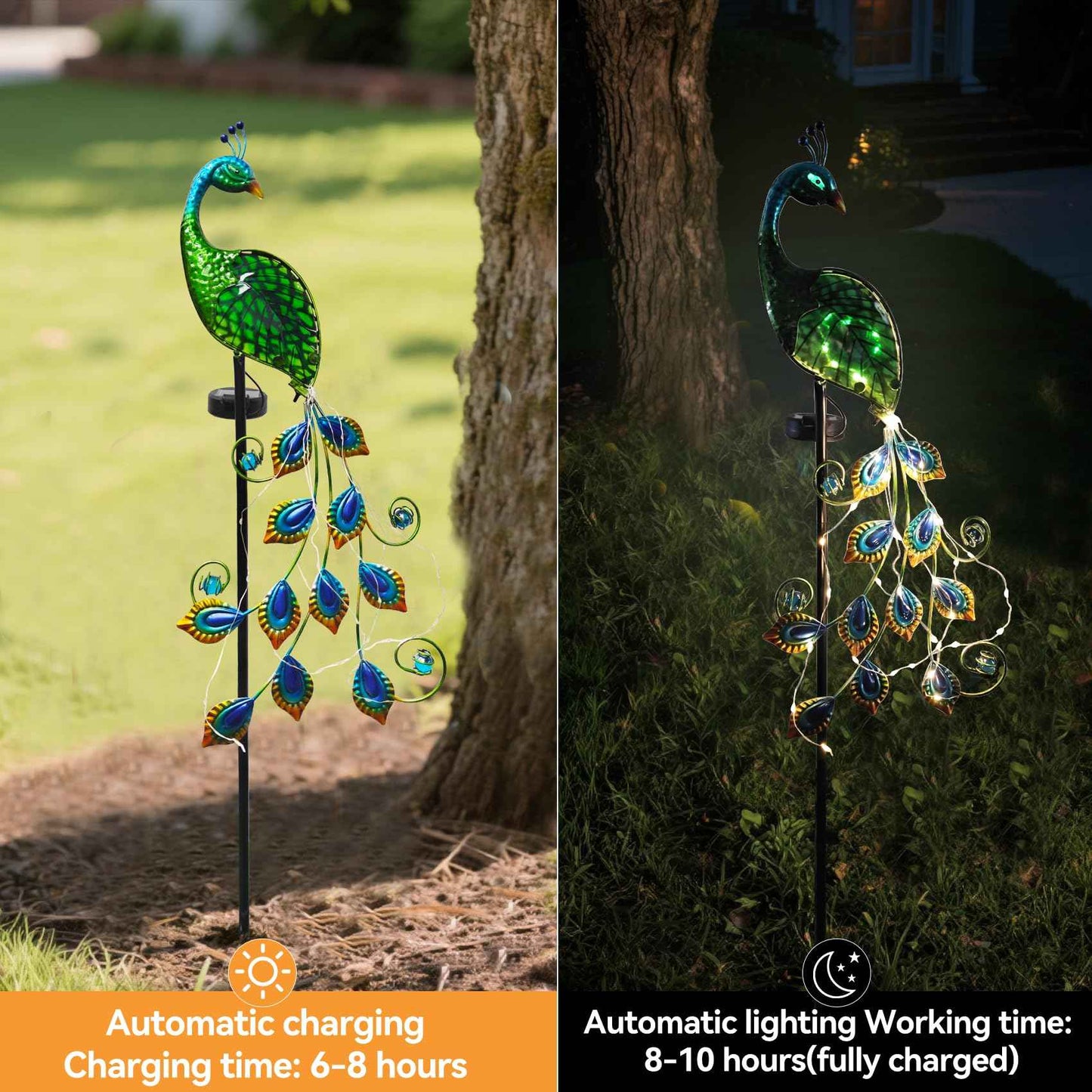 CBAXEAXM Solar Peacock Garden Stake Lights Outdoor, Waterproof Metal Glass Decorative Landscape Path Lights with Thick Stake Glow in The Dark Eye for Pathway Patio Lawn Yard