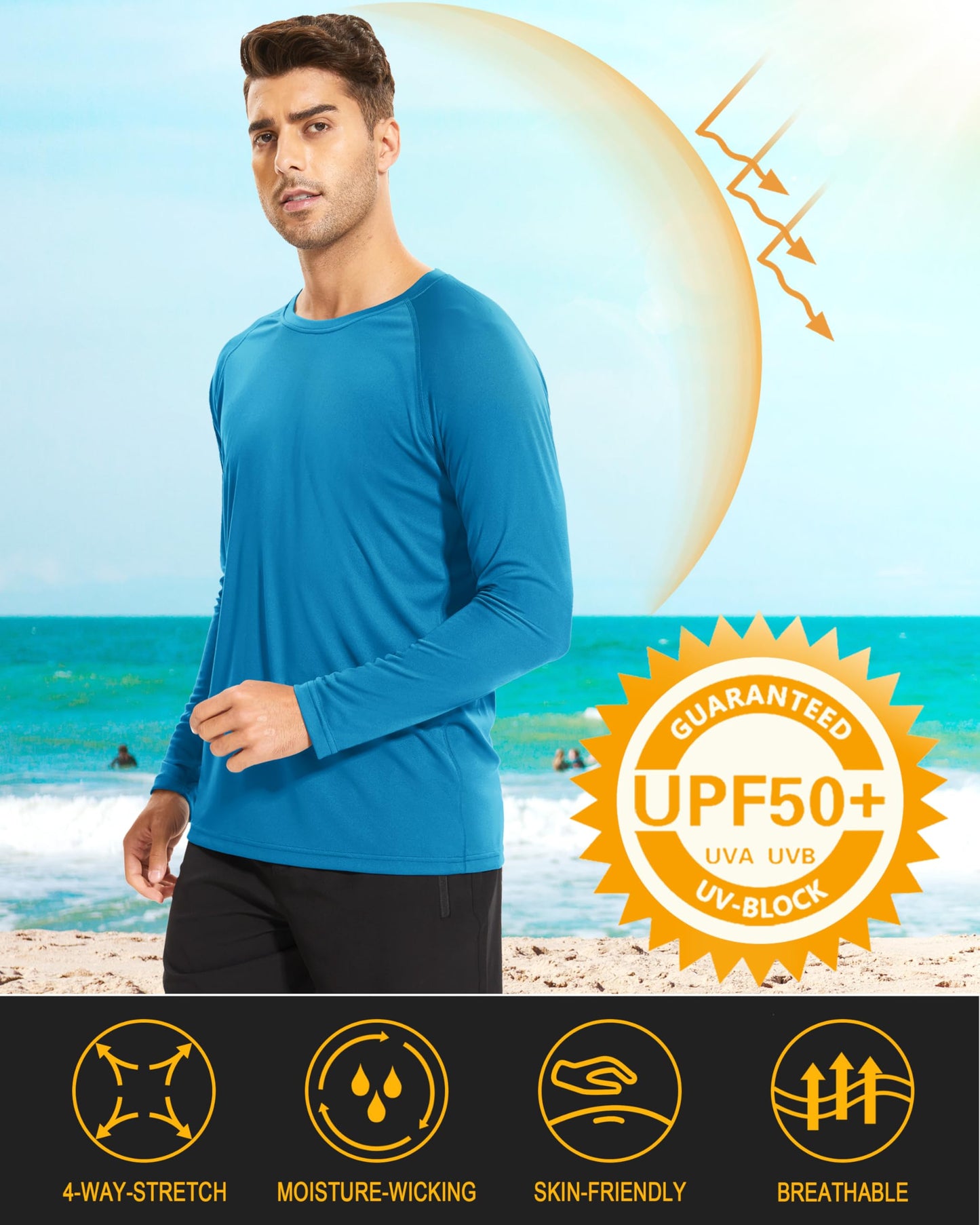 MAGCOMSEN Quick Dry Shirts for Men UPF 50 Long Sleeve Men Athletic T-Shirt UV Protection Shirts for Men Workout Shirts Gym Shirts for Men Outdoor Shirts Blue Green