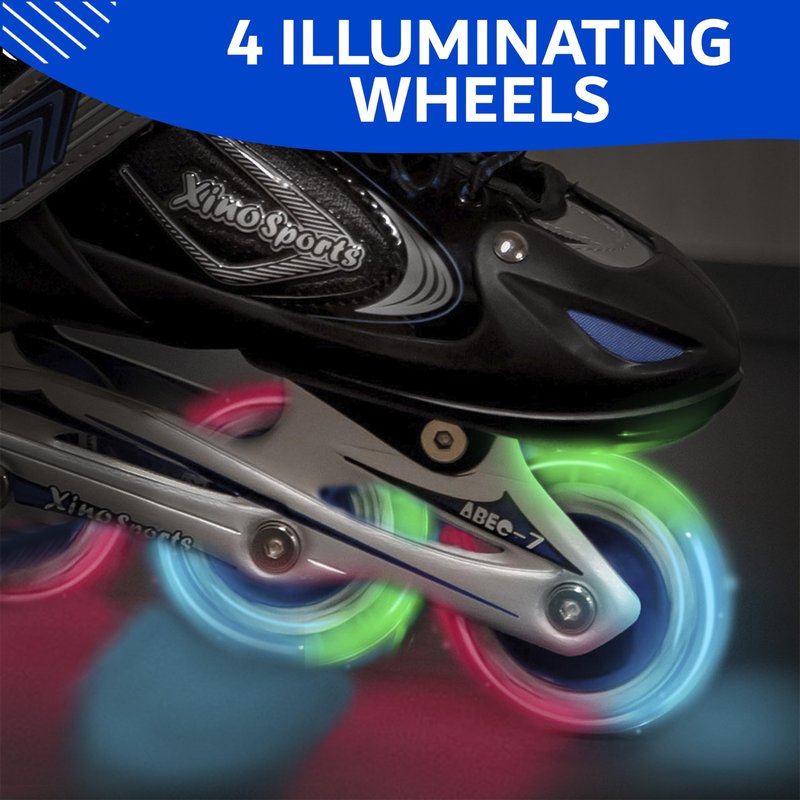 XINO SPORTS Adjustable Inline Skates for Boys and Girls - Pro Quality - Beginner Friendly with Illuminating LED Light-Up Wheels, for Indoor and Outdoor Skating (Blue, Large 5-8)