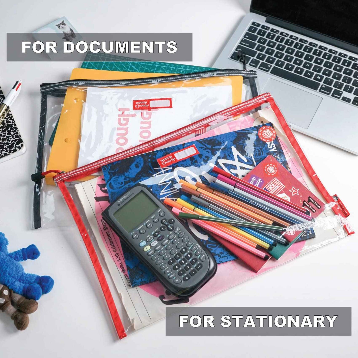 Rough Enough Plastic File Folder Clear Document Holder Bag Zipper Pouches Bags for Organizing A4 Paper Letter Office Teacher Art Supplies Storage