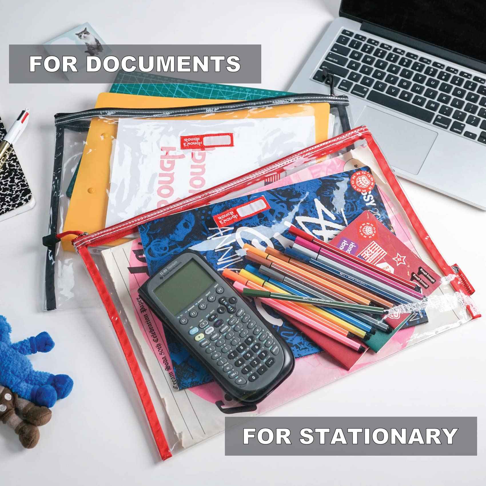 Rough Enough Plastic File Folder Clear Document Holder Bag Zipper Pouches Bags for Organizing A4 Paper Letter Office Teacher Art Supplies Storage