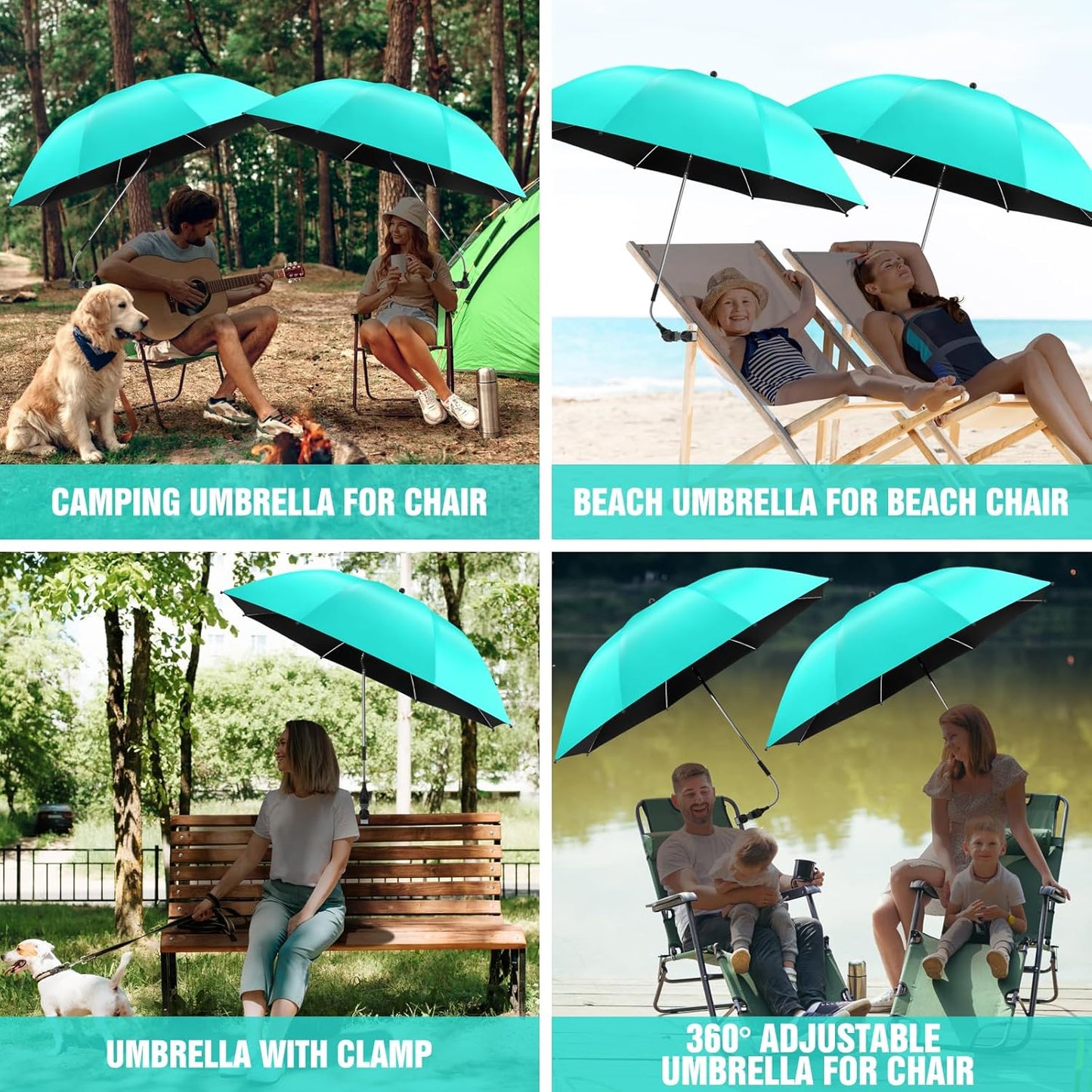 Skiennix Beach Umbrella - 360° Adjustable UPF50+ Sun Protection for Chairs | 2-Pack