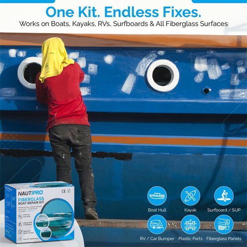 Fiberglass Boat Repair Kit – Professional Gel Coat Repair Kit for Boats, Marine Epoxy Filler Fixes Chips, Cracks & Holes – Color Match (4 Pigments), Waterproof, UV-Resistant, Easy DIY Boat Repair